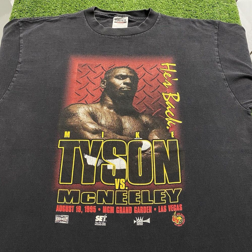 Vintage 1995 Mike Tyson vs. McNeeley He's Back Vegas Boxing Tee Black Men's XL - Picture 2 of 13